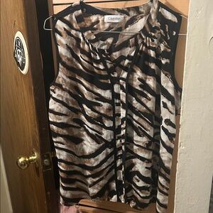 Calvin Klein Zebra Print Sleeveless Blouse - Black and Brown